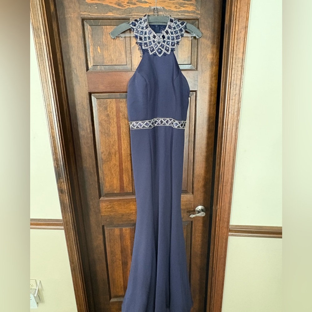 Ellie Wilde Navy Maxi Dress with Silver Accents